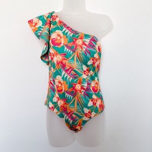 Maree Maree One Shoulder Swimsuit Size 6 Tropical Floral Ruffle Beach Resort